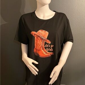 Black Graphic Tee with Cowboy Hat and Boot  Design”Let’s go girls” SZ XXL